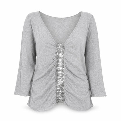Marks and Spencer Womens Grey Cotton Basic Blouse Size 14 V-Neck