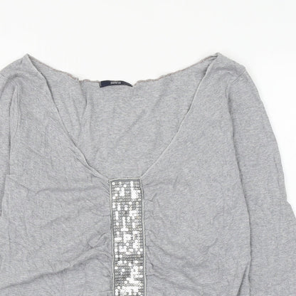 Marks and Spencer Womens Grey Cotton Basic Blouse Size 14 V-Neck