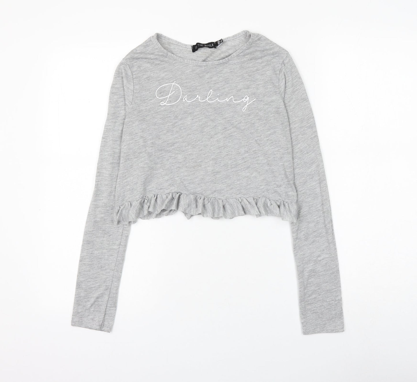 in the st Womens Grey Viscose Cropped T-Shirt Size 6 Round Neck - Darling