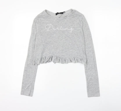 in the st Womens Grey Viscose Cropped T-Shirt Size 6 Round Neck - Darling