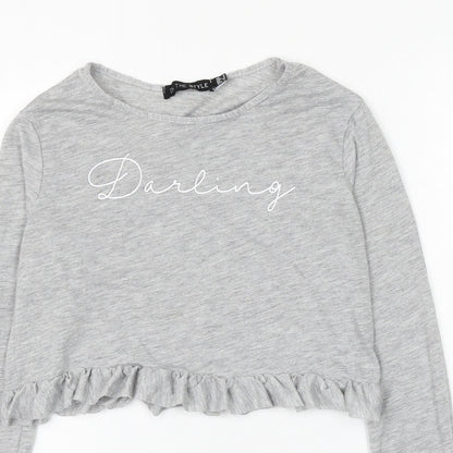 in the st Womens Grey Viscose Cropped T-Shirt Size 6 Round Neck - Darling