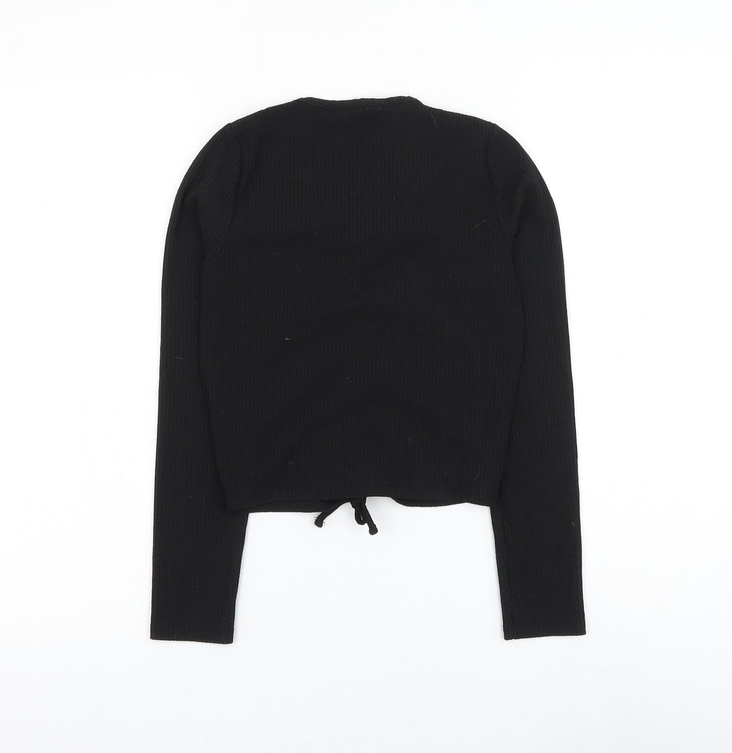 Matalan Girls Black Cotton Cropped T-Shirt Size 11 Years V-Neck Pullover - Ruched