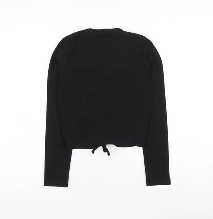 Matalan Girls Black Cotton Cropped T-Shirt Size 11 Years V-Neck Pullover - Ruched