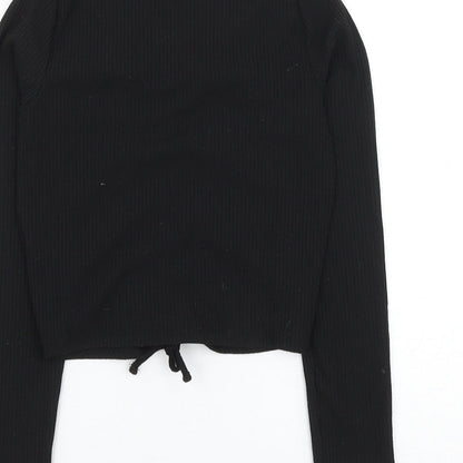 Matalan Girls Black Cotton Cropped T-Shirt Size 11 Years V-Neck Pullover - Ruched