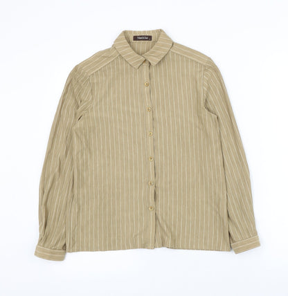 Match Set Womens Brown Striped Polyester Basic Button-Up Size 12 Collared