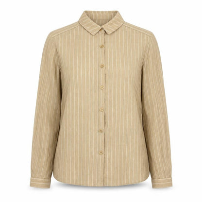 Match Set Womens Brown Striped Polyester Basic Button-Up Size 12 Collared