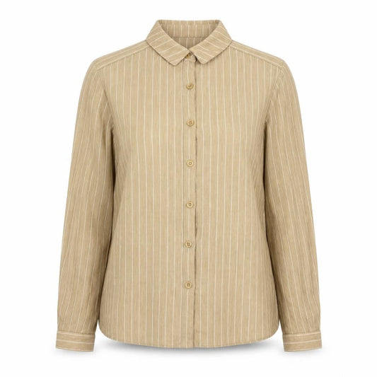 Match Set Womens Brown Striped Polyester Basic Button-Up Size 12 Collared