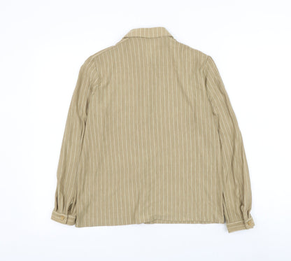 Match Set Womens Brown Striped Polyester Basic Button-Up Size 12 Collared