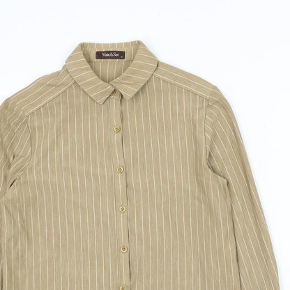 Match Set Womens Brown Striped Polyester Basic Button-Up Size 12 Collared