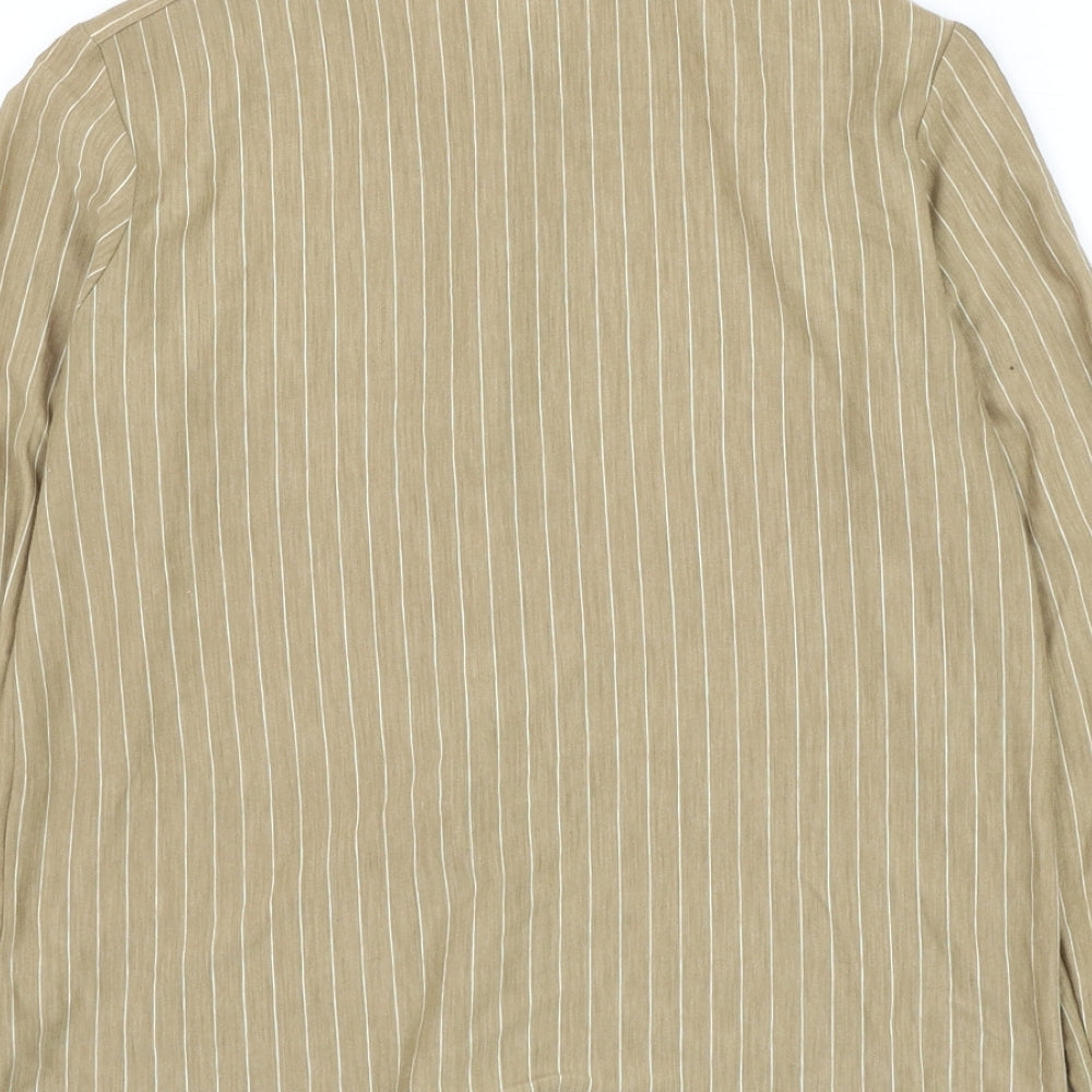 Match Set Womens Brown Striped Polyester Basic Button-Up Size 12 Collared