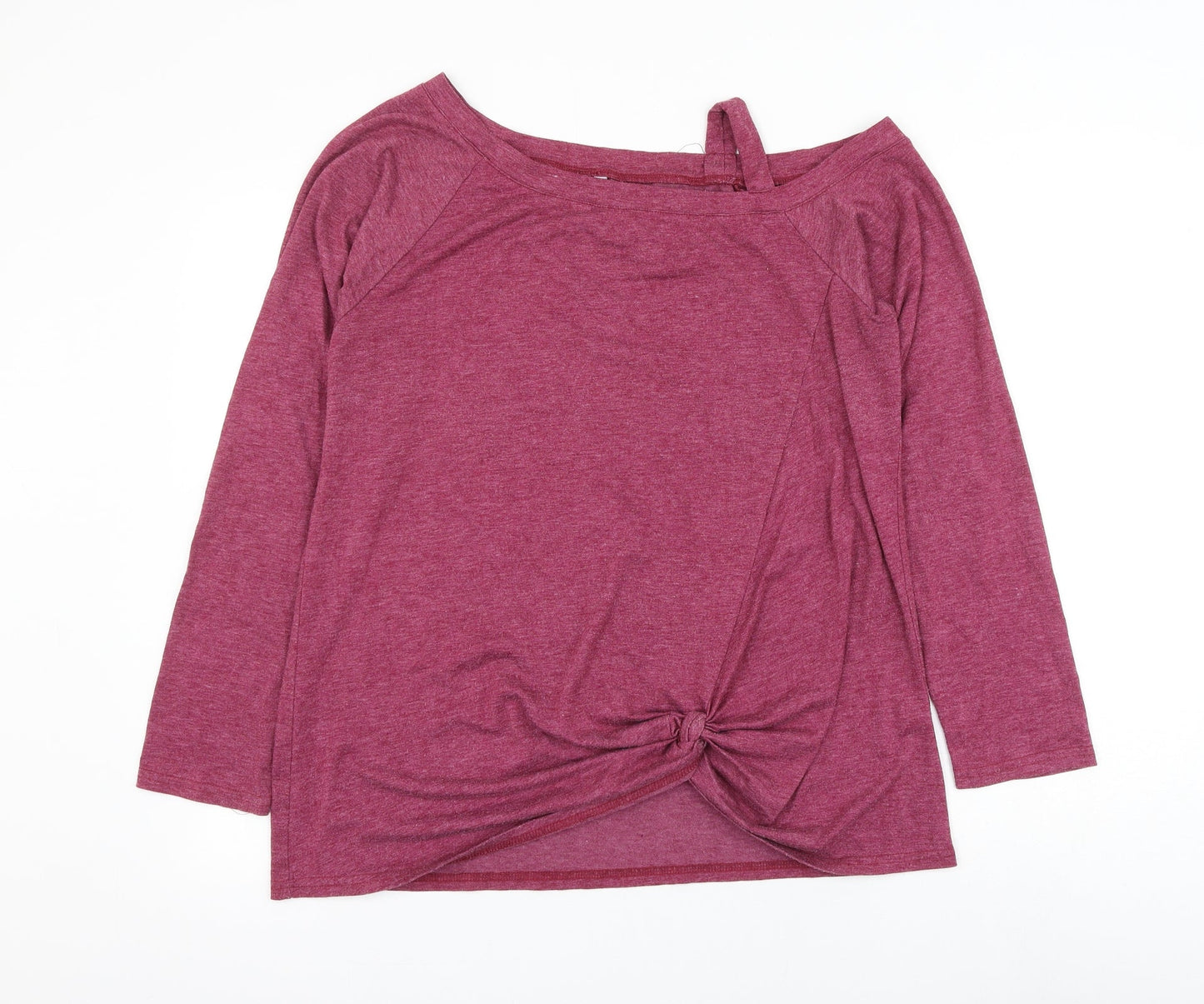 prew Womens Pink Polyester Basic Blouse Size L Boat Neck - Cold Shoulder Knot Front