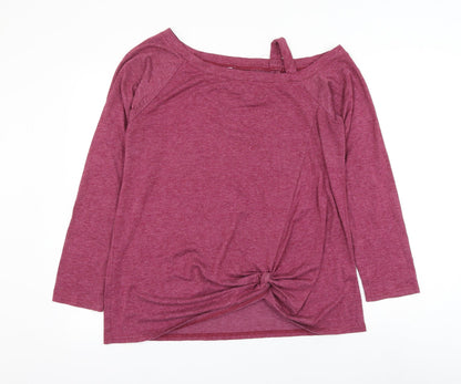 prew Womens Pink Polyester Basic Blouse Size L Boat Neck - Cold Shoulder Knot Front