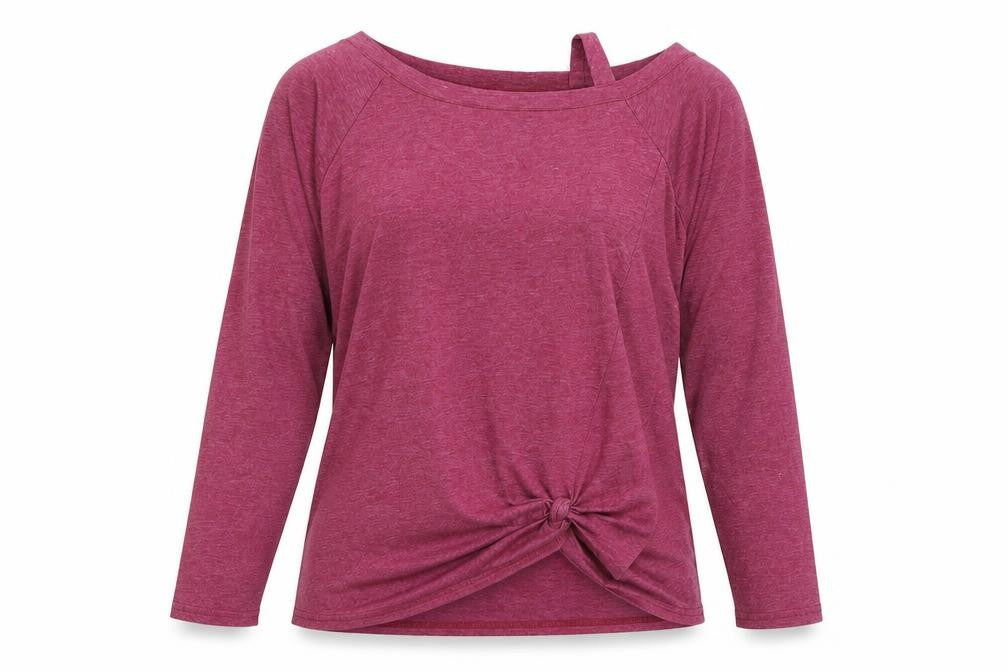 prew Womens Pink Polyester Basic Blouse Size L Boat Neck - Cold Shoulder Knot Front