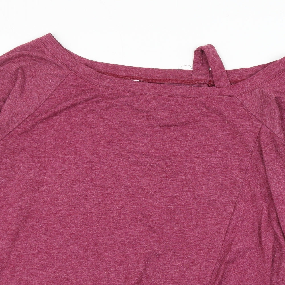 prew Womens Pink Polyester Basic Blouse Size L Boat Neck - Cold Shoulder Knot Front