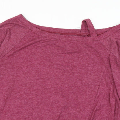 prew Womens Pink Polyester Basic Blouse Size L Boat Neck - Cold Shoulder Knot Front