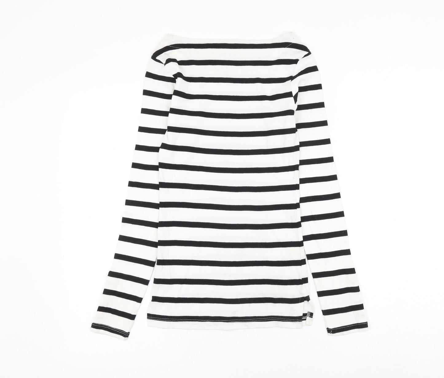 F&F Womens White Striped Cotton Basic T-Shirt Size 8 Round Neck