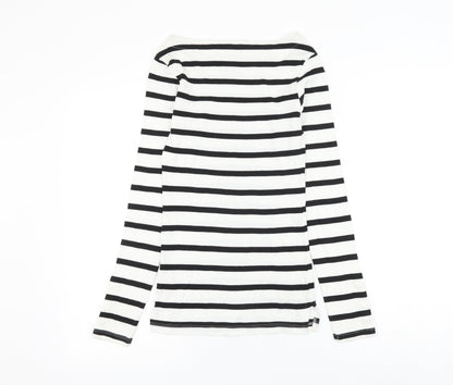 F&F Womens White Striped Cotton Basic T-Shirt Size 8 Round Neck