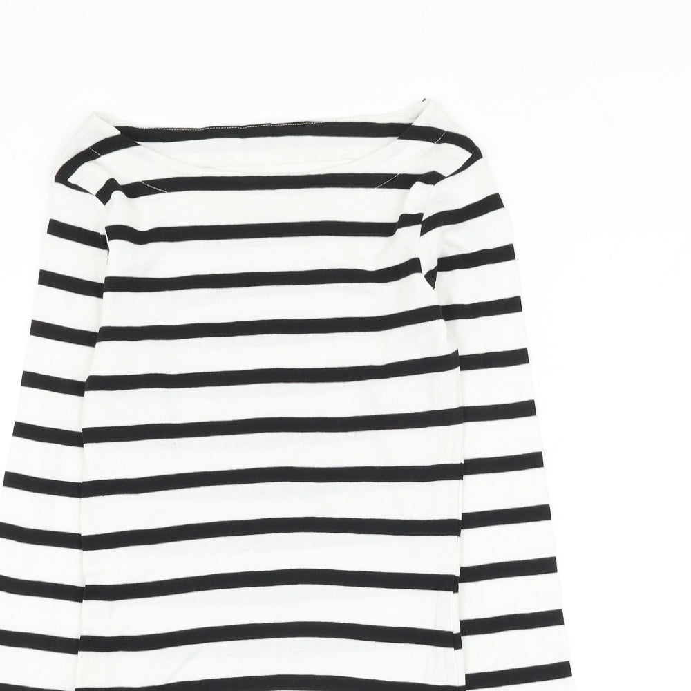 F&F Womens White Striped Cotton Basic T-Shirt Size 8 Round Neck