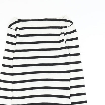 F&F Womens White Striped Cotton Basic T-Shirt Size 8 Round Neck