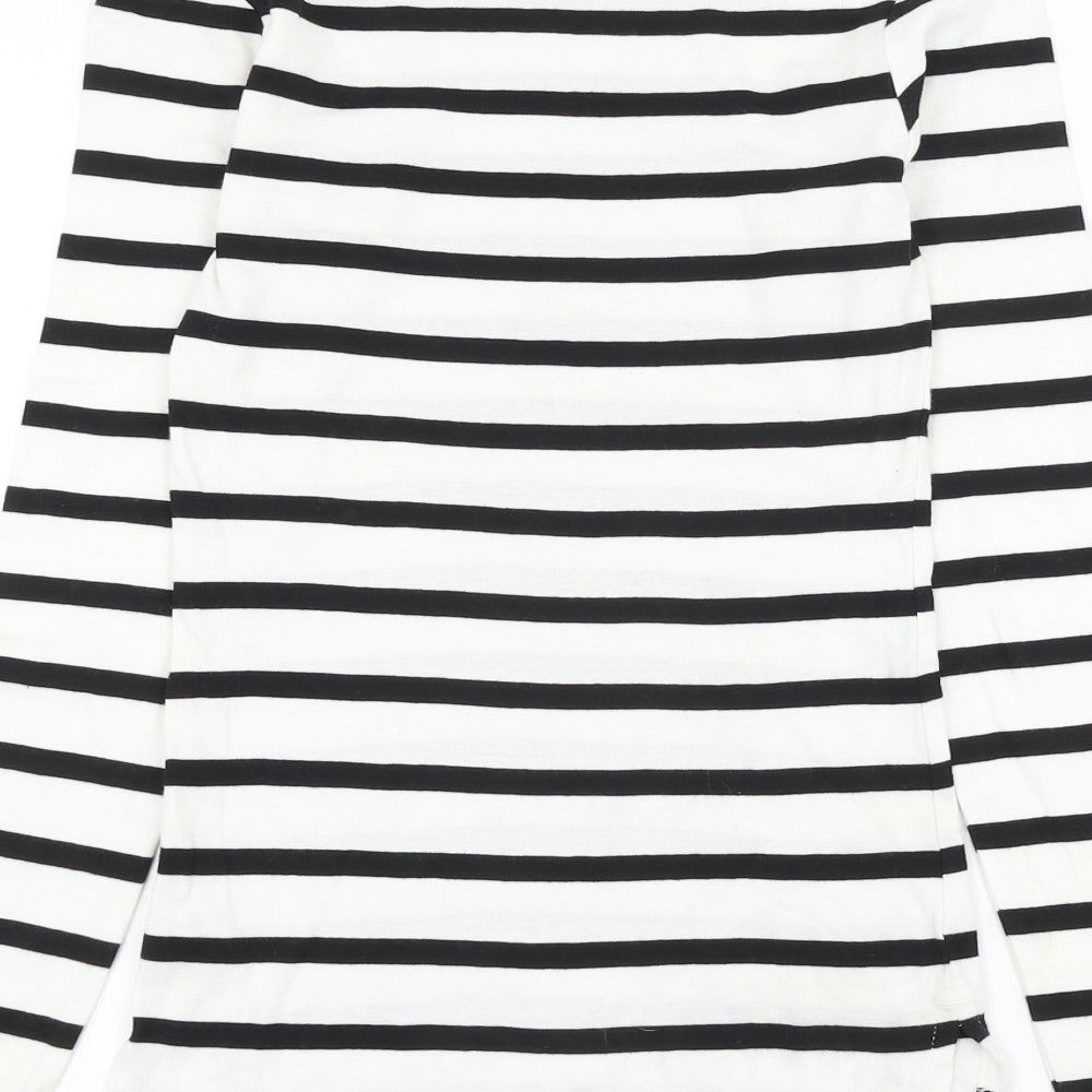 F&F Womens White Striped Cotton Basic T-Shirt Size 8 Round Neck