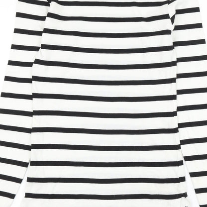 F&F Womens White Striped Cotton Basic T-Shirt Size 8 Round Neck