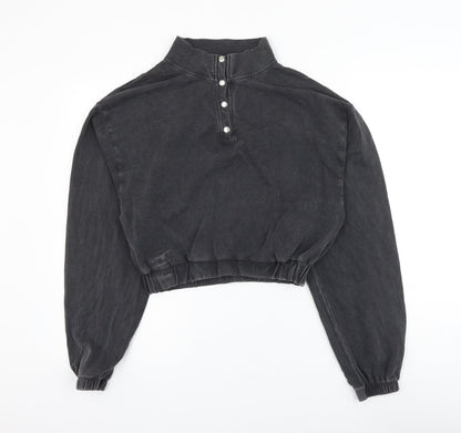 Boohoo Womens Grey Cotton Pullover Sweatshirt Size S Button