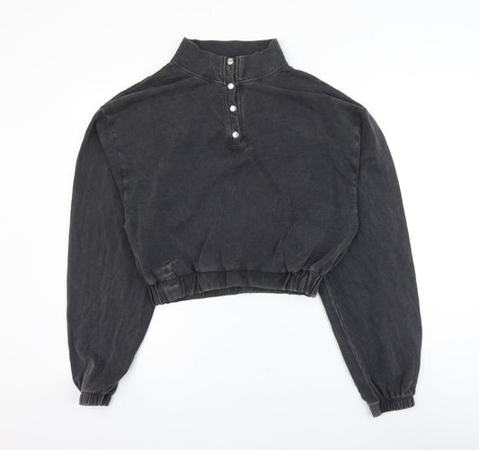 Boohoo Womens Grey Cotton Pullover Sweatshirt Size S Button