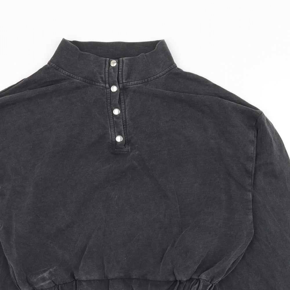 Boohoo Womens Grey Cotton Pullover Sweatshirt Size S Button