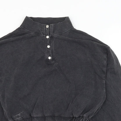 Boohoo Womens Grey Cotton Pullover Sweatshirt Size S Button