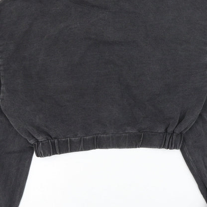 Boohoo Womens Grey Cotton Pullover Sweatshirt Size S Button