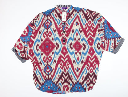 Sana Safinaz Womens Multicoloured Geometric Viscose Basic Blouse Size M V-Neck