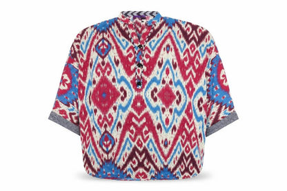 Sana Safinaz Womens Multicoloured Geometric Viscose Basic Blouse Size M V-Neck