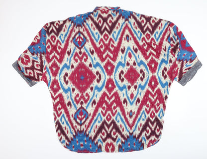 Sana Safinaz Womens Multicoloured Geometric Viscose Basic Blouse Size M V-Neck