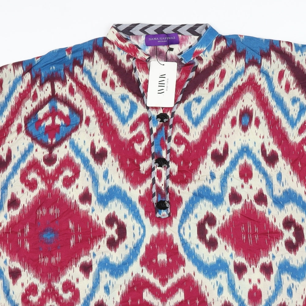 Sana Safinaz Womens Multicoloured Geometric Viscose Basic Blouse Size M V-Neck