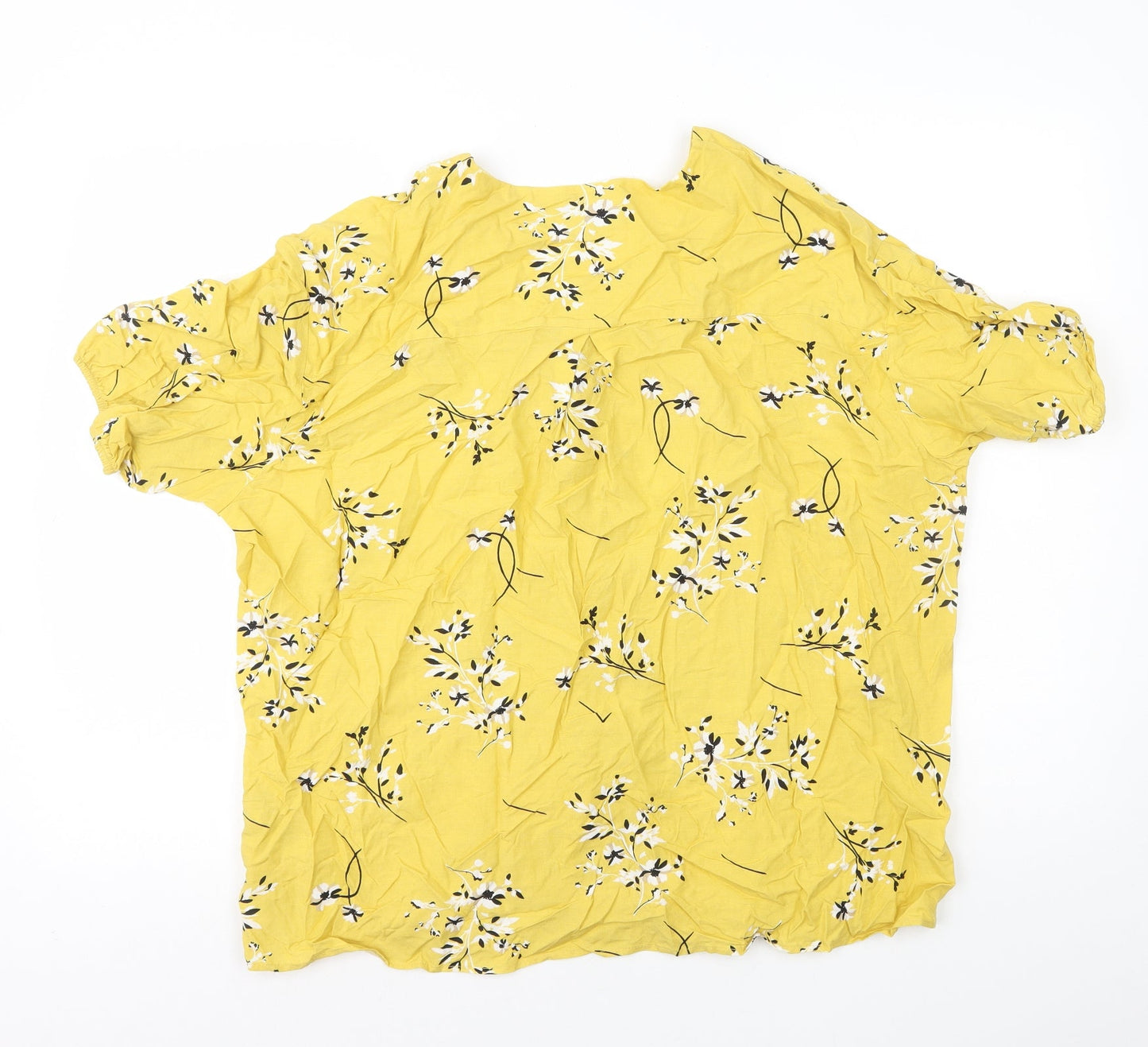 Autograph Womens Yellow Floral Viscose Basic Button-Up Size 14 V-Neck