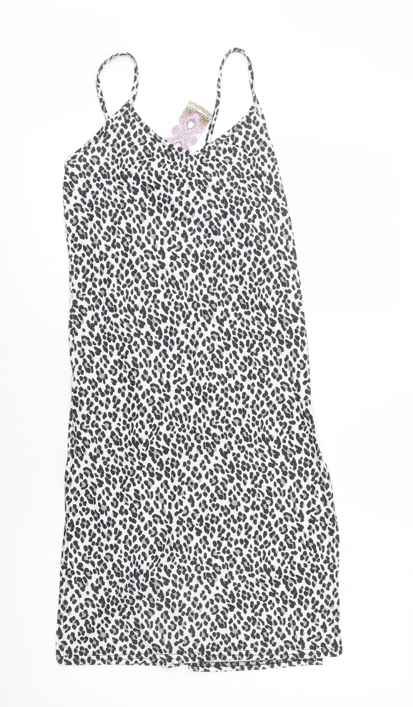 Boohoo Womens White Animal Print Polyester Bodycon Size 10 V-Neck Pullover