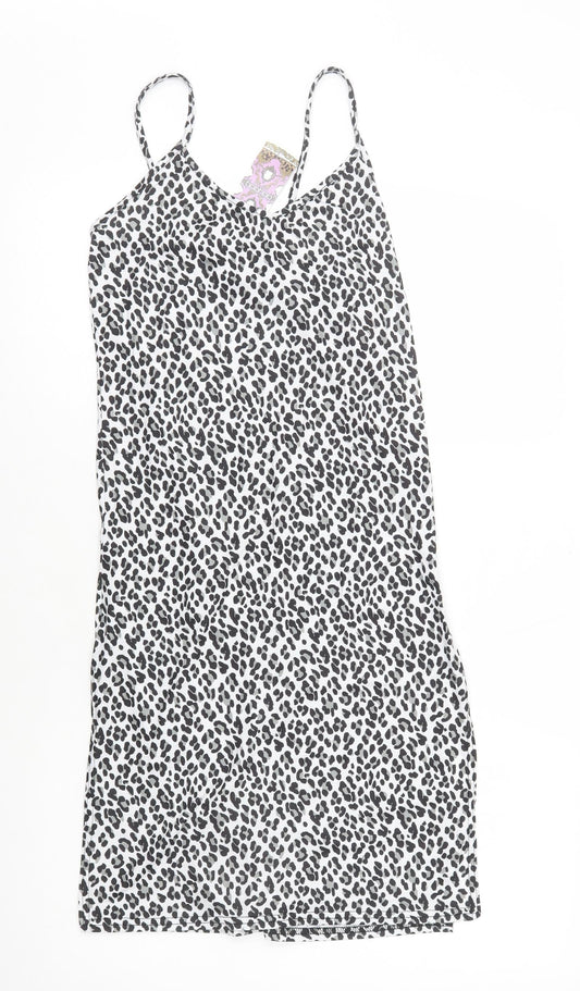 Boohoo Womens White Animal Print Polyester Bodycon Size 10 V-Neck Pullover