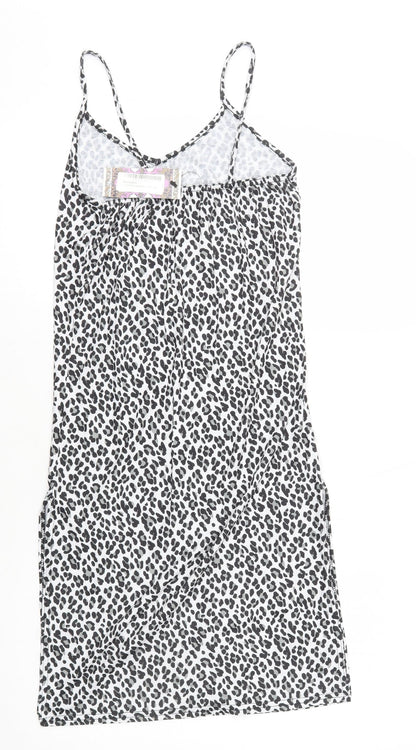 Boohoo Womens White Animal Print Polyester Bodycon Size 10 V-Neck Pullover