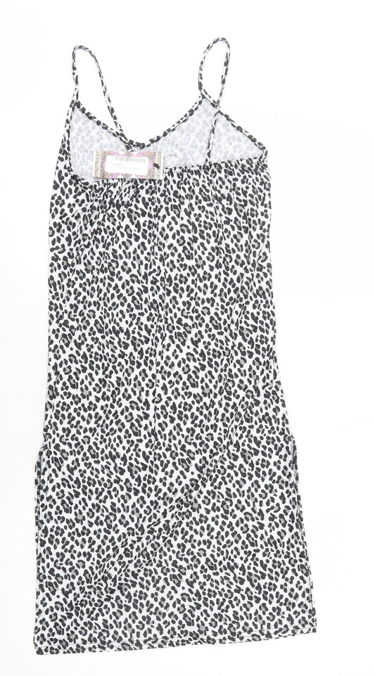 Boohoo Womens White Animal Print Polyester Bodycon Size 10 V-Neck Pullover
