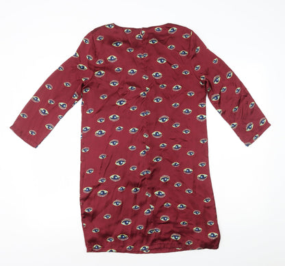 Vera & Lucy Womens Red Geometric Polyester Shift Size S Round Neck Zip - Eyes
