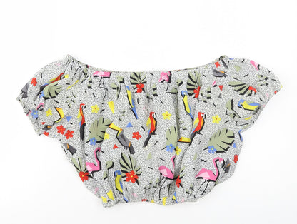 Compania Fantastica Womens Multicoloured Geometric Polyester Cropped T-Shirt Size S Off the Shoulder - Bird Print