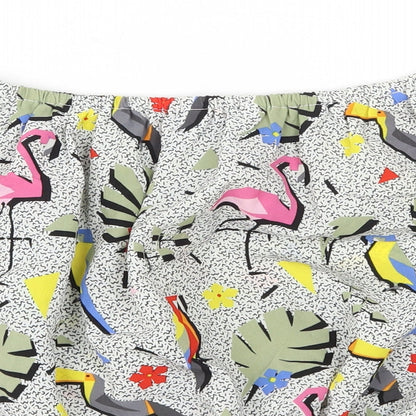 Compania Fantastica Womens Multicoloured Geometric Polyester Cropped T-Shirt Size S Off the Shoulder - Bird Print