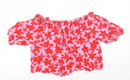 George Womens Pink Geometric Viscose Cropped T-Shirt Size 10 Off the Shoulder