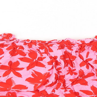 George Womens Pink Geometric Viscose Cropped T-Shirt Size 10 Off the Shoulder