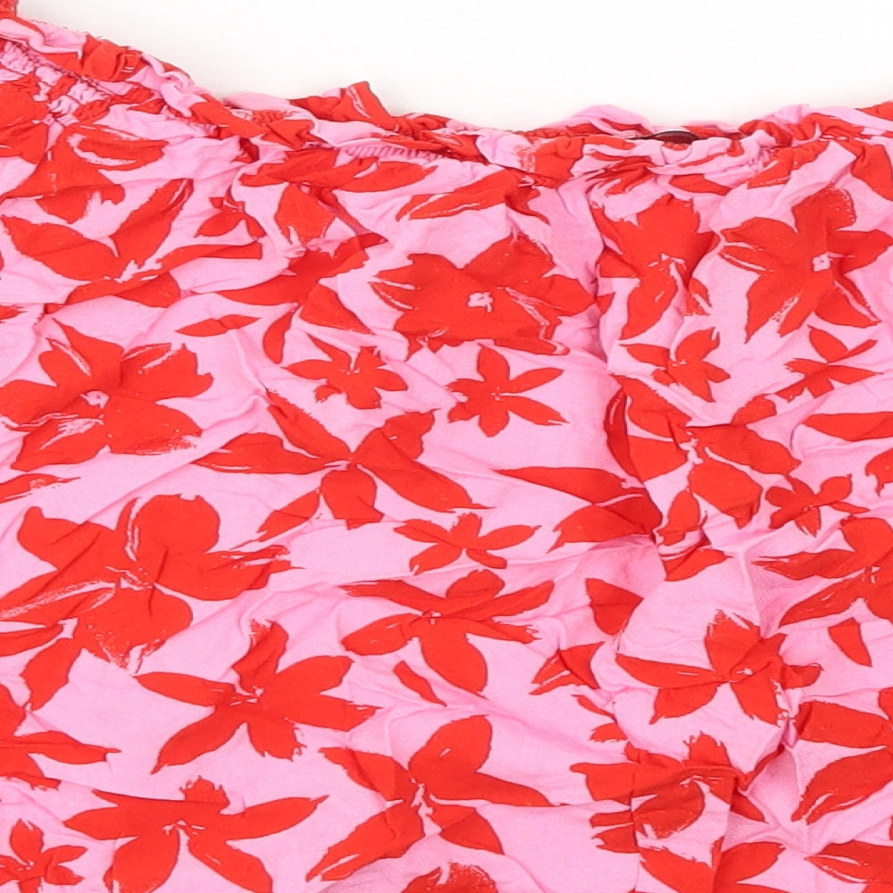 George Womens Pink Geometric Viscose Cropped T-Shirt Size 10 Off the Shoulder