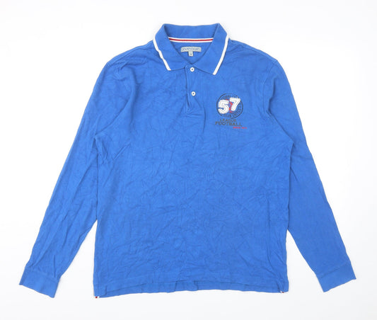 Avenue Mens Blue Cotton Polo Size M Collared Button - League Football