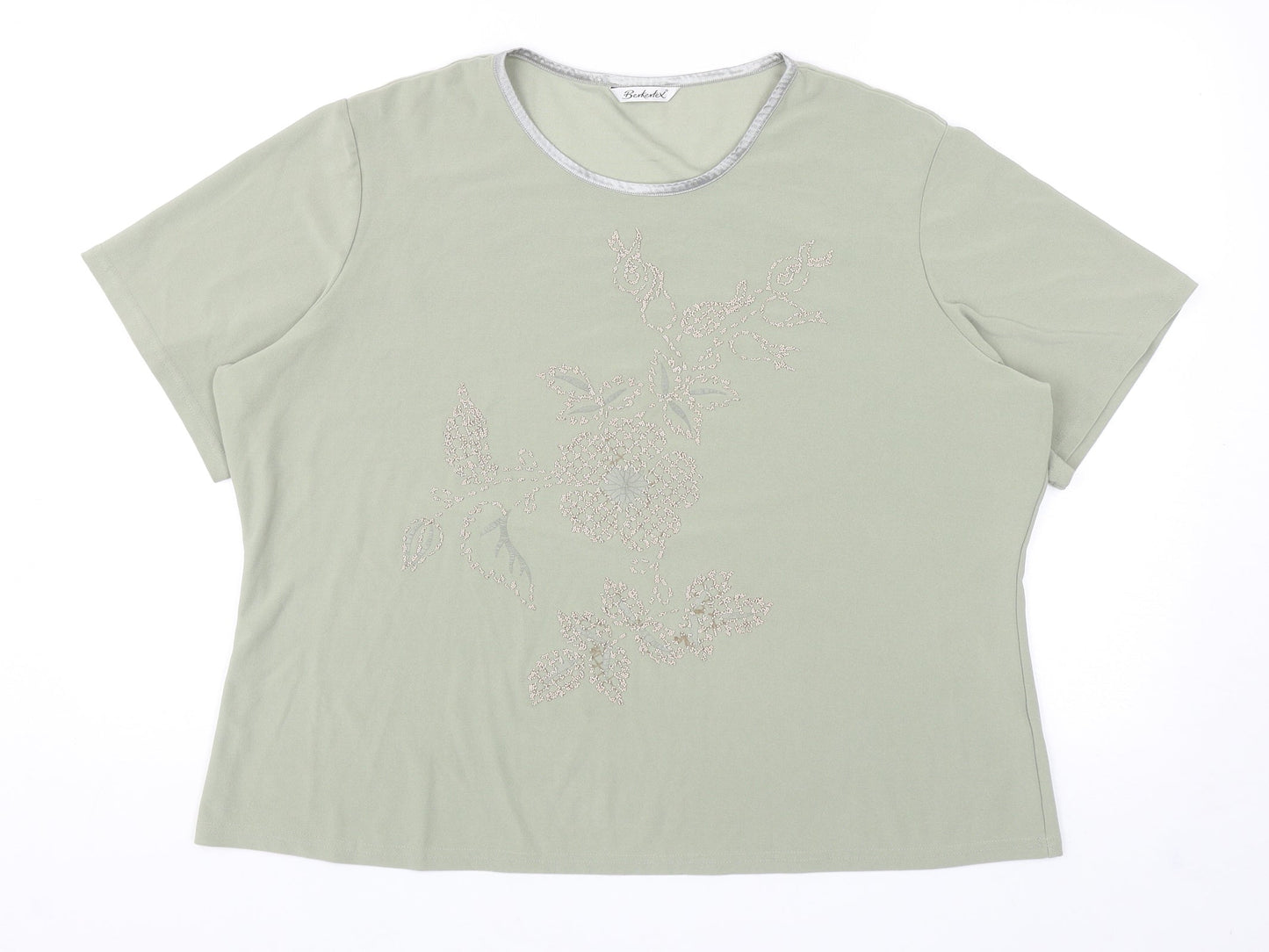 Berkertex Womens Green Polyester Basic T-Shirt Size 22 Round Neck - Flower