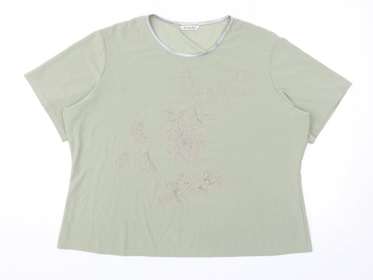 Berkertex Womens Green Polyester Basic T-Shirt Size 22 Round Neck - Flower