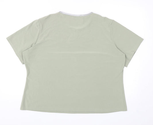 Berkertex Womens Green Polyester Basic T-Shirt Size 22 Round Neck - Flower