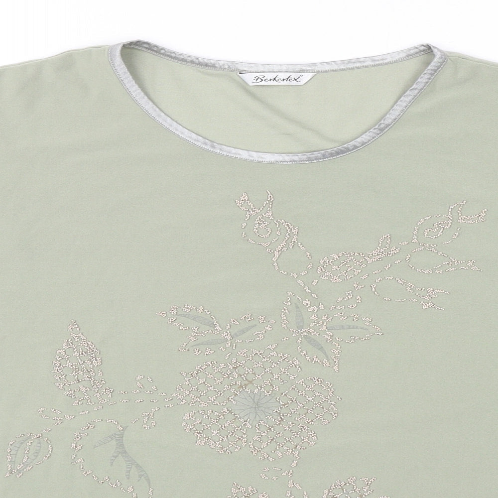 Berkertex Womens Green Polyester Basic T-Shirt Size 22 Round Neck - Flower